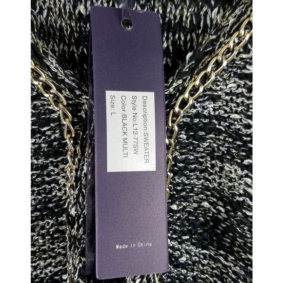 Lily Heathered Gray Knit Front Polckets Gold Chain Detail Cardigan Jacket L NWT - Picture 5 of 6